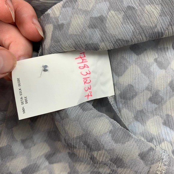 SOLD Armani Collezioni Vintage Y2K Gray 3/4 Crop Sleeve Ruffle Neck Sheer Silk - Picture 8 of 14